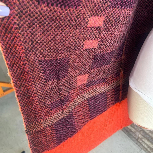 Lucky BRAND Women's Brushed Orange Plaid Duster Open Drape Cardigan Sweater - Picture 4 of 9